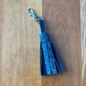 Genuine leather tassel charm-keychain navy speckle